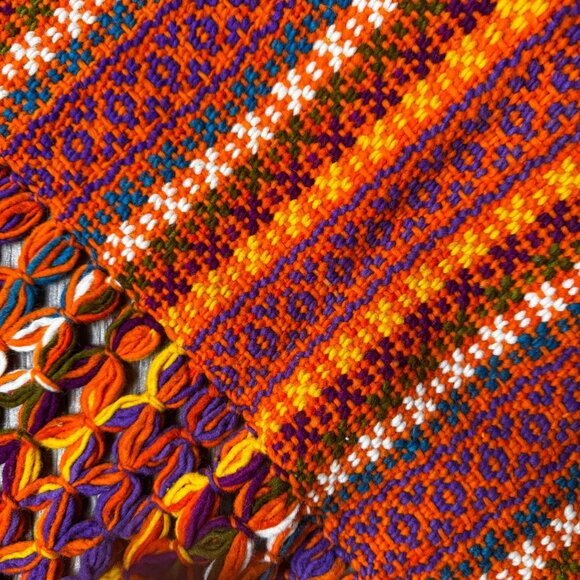 Handwoven Wool Blanket Throw End Bed Colorful Scarf Fringed Edges Tribal Boho - Picture 5 of 7